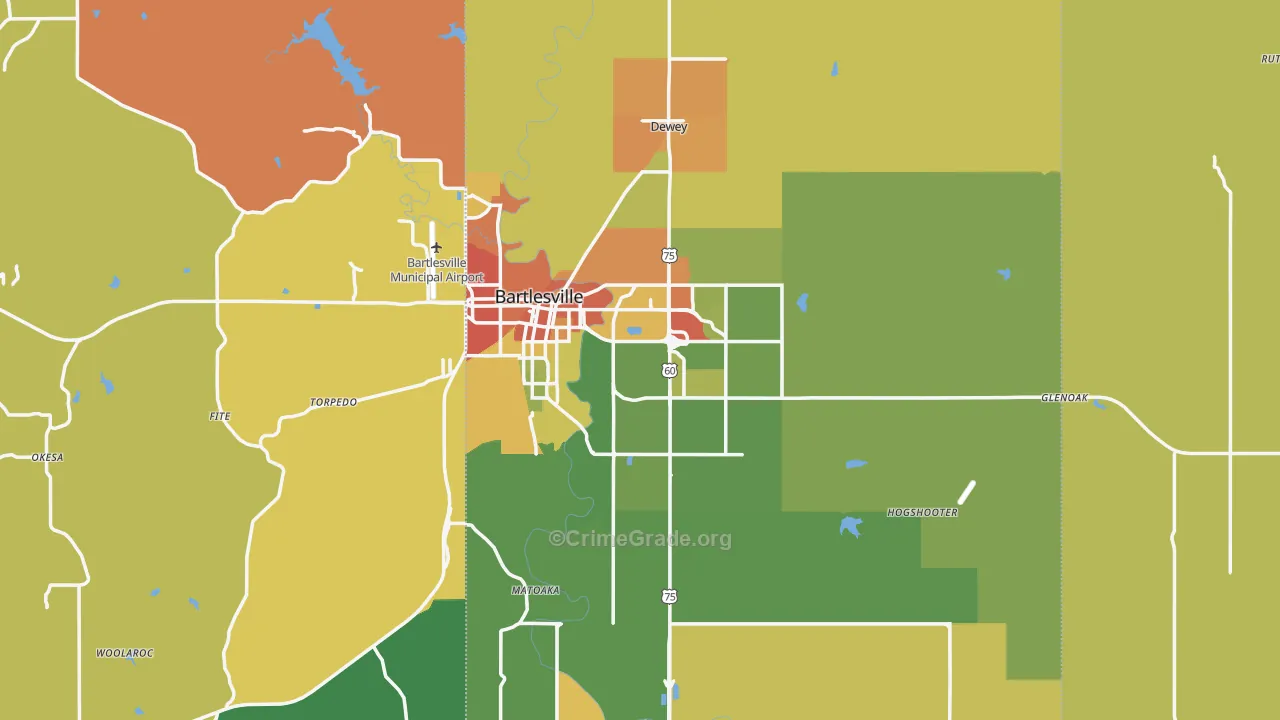 Bartlesville, OK Map of Burglary Rates