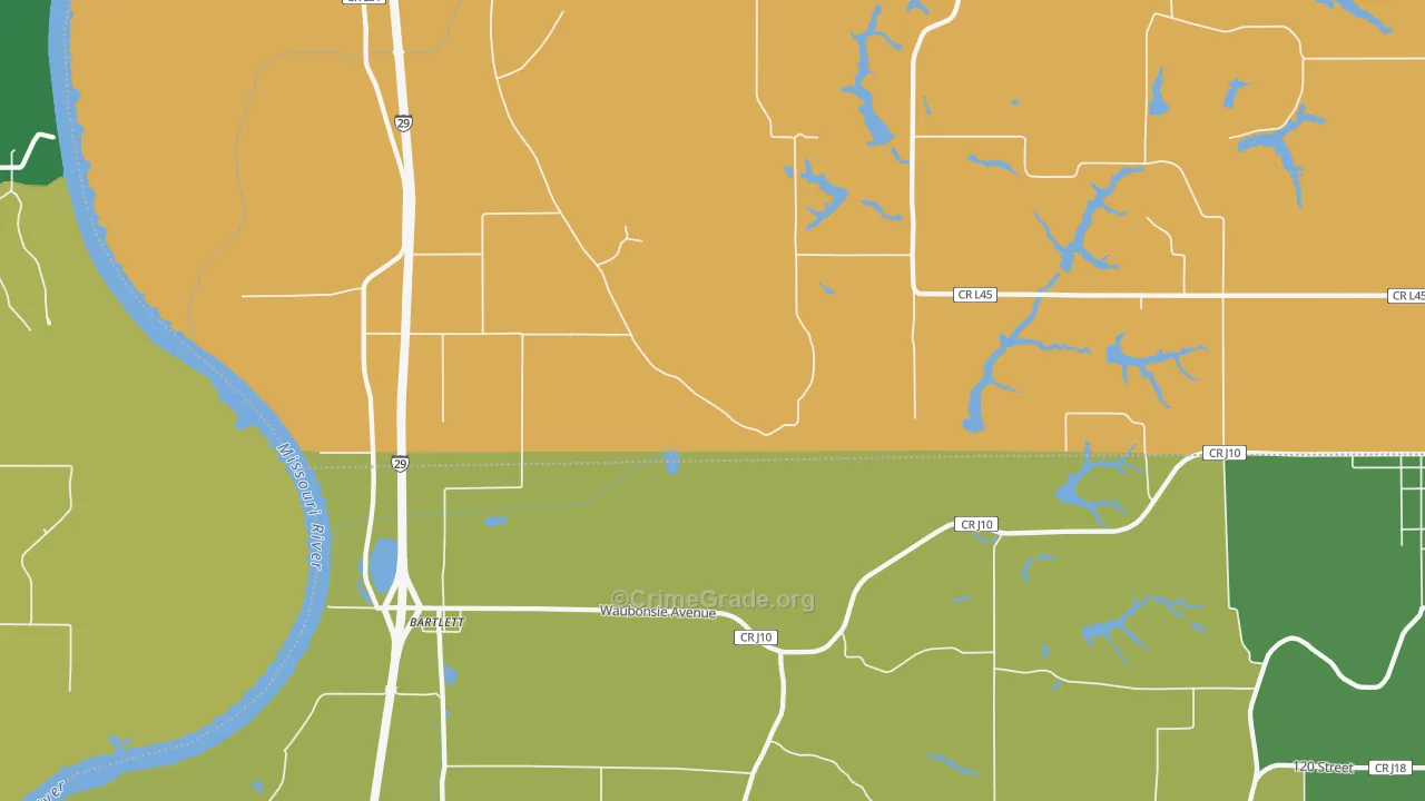 Bartlett, IA Map of Burglary Rates