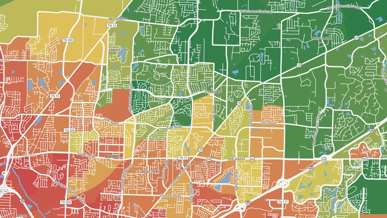 Bartlett, TN Map of Burglary Rates