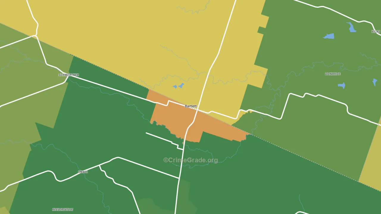 Bartlett, TX Map of Burglary Rates