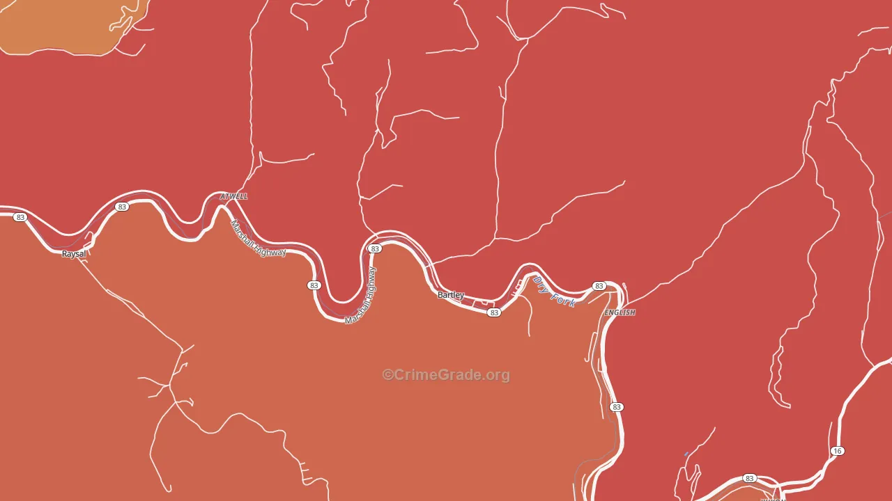 Bartley, WV Map of Burglary Rates