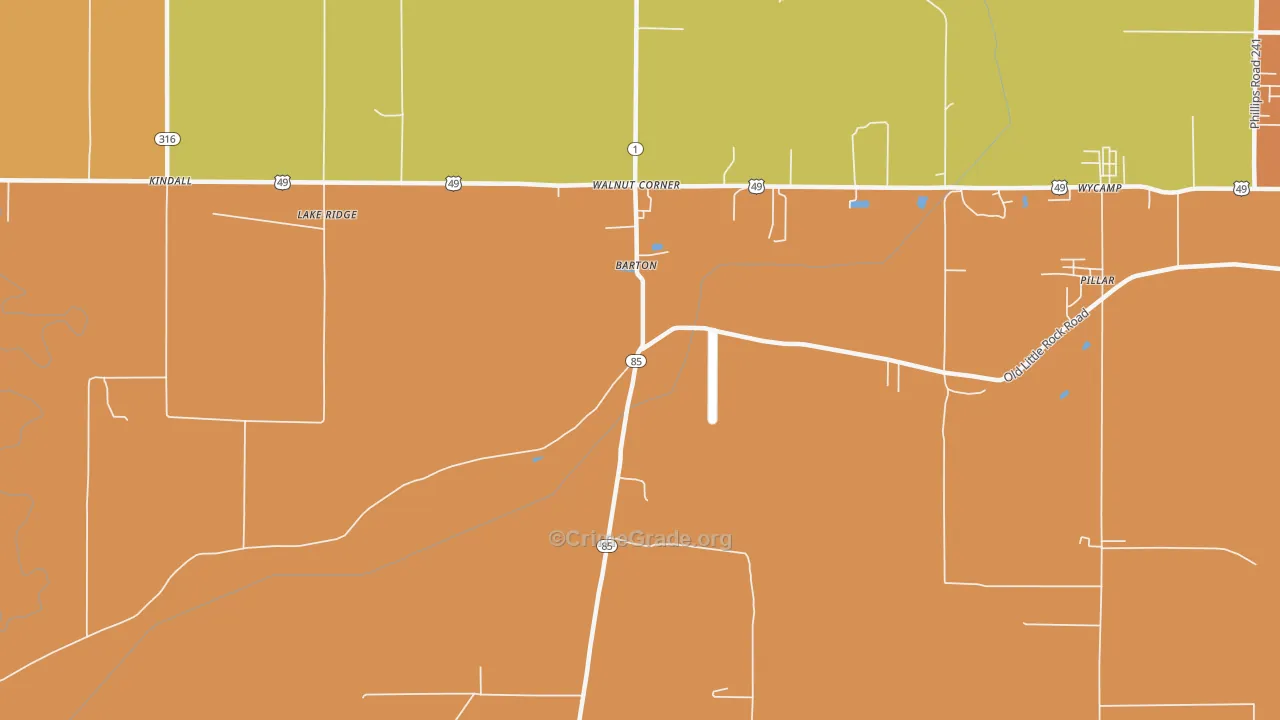 Barton, AR Map of Burglary Rates