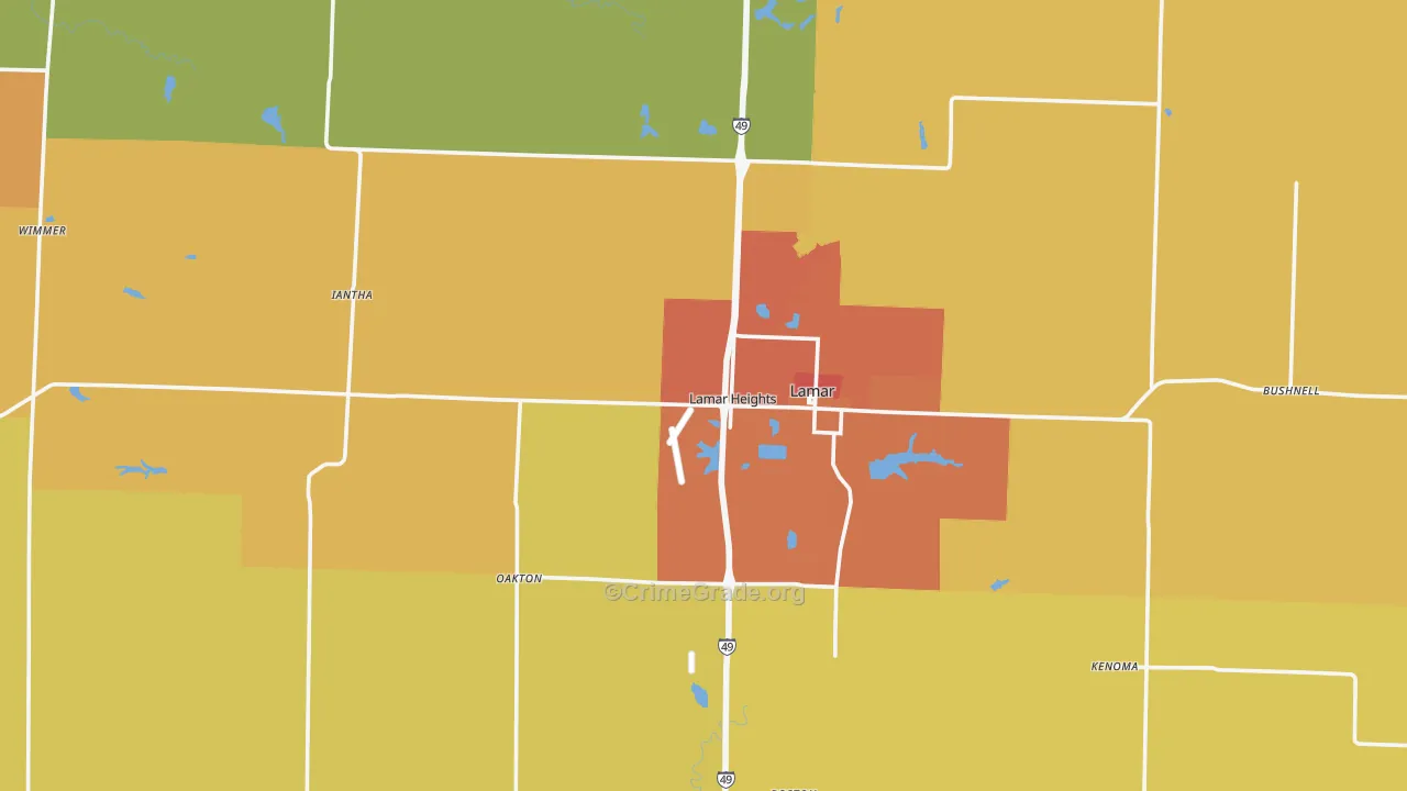 Barton County, MO Map of Burglary Rates