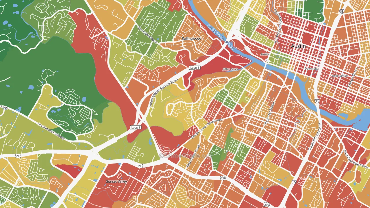 Barton Hills, Austin, TX Map of Burglary Rates