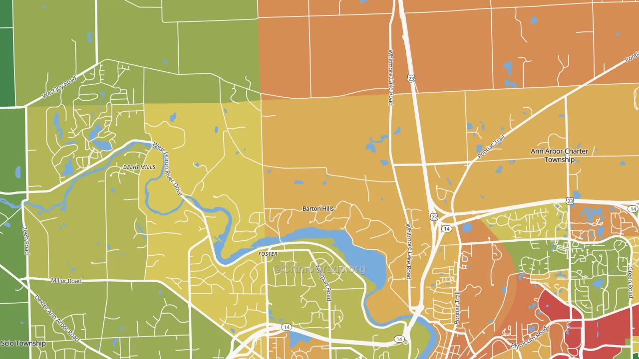 Barton Hills, MI Map of Burglary Rates