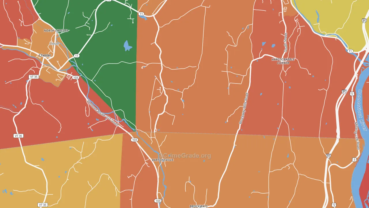 Bartonsville, VT Map of Burglary Rates