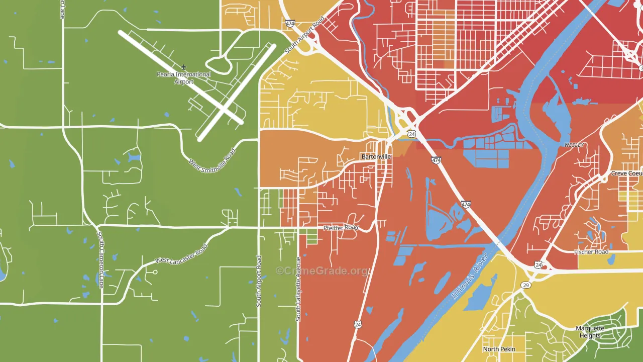 Bartonville, IL Map of Burglary Rates
