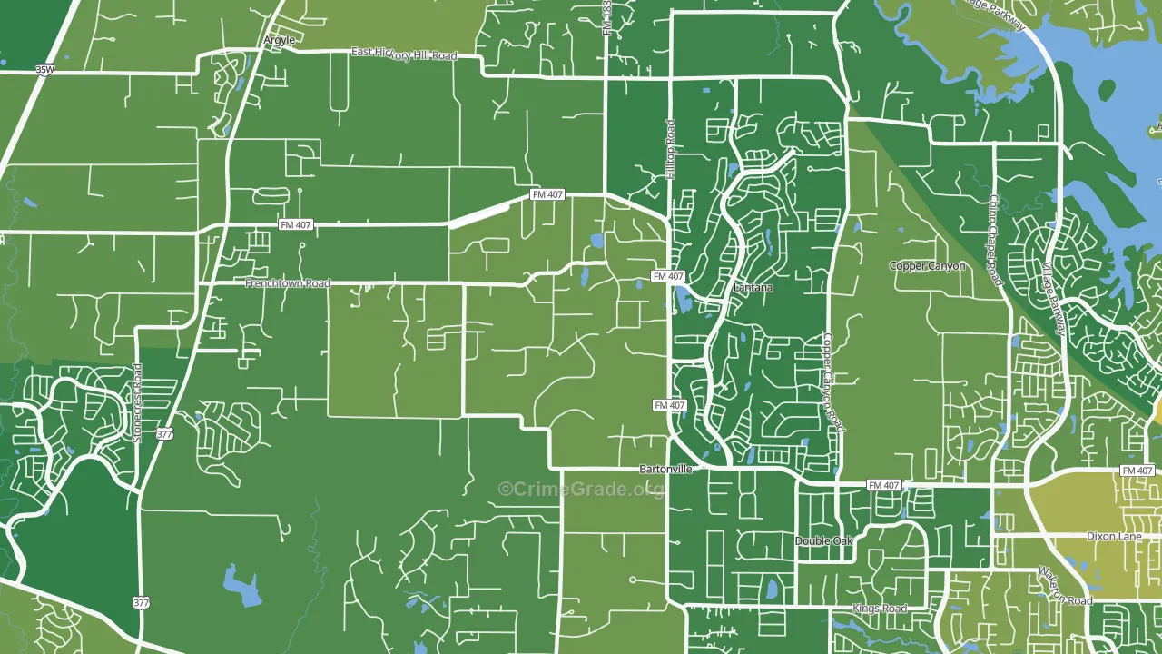 Bartonville, TX Map of Burglary Rates