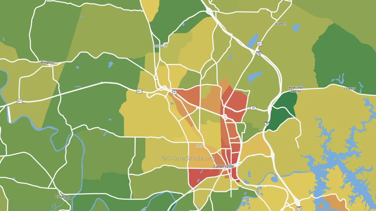 Bartow County, GA Map of Burglary Rates