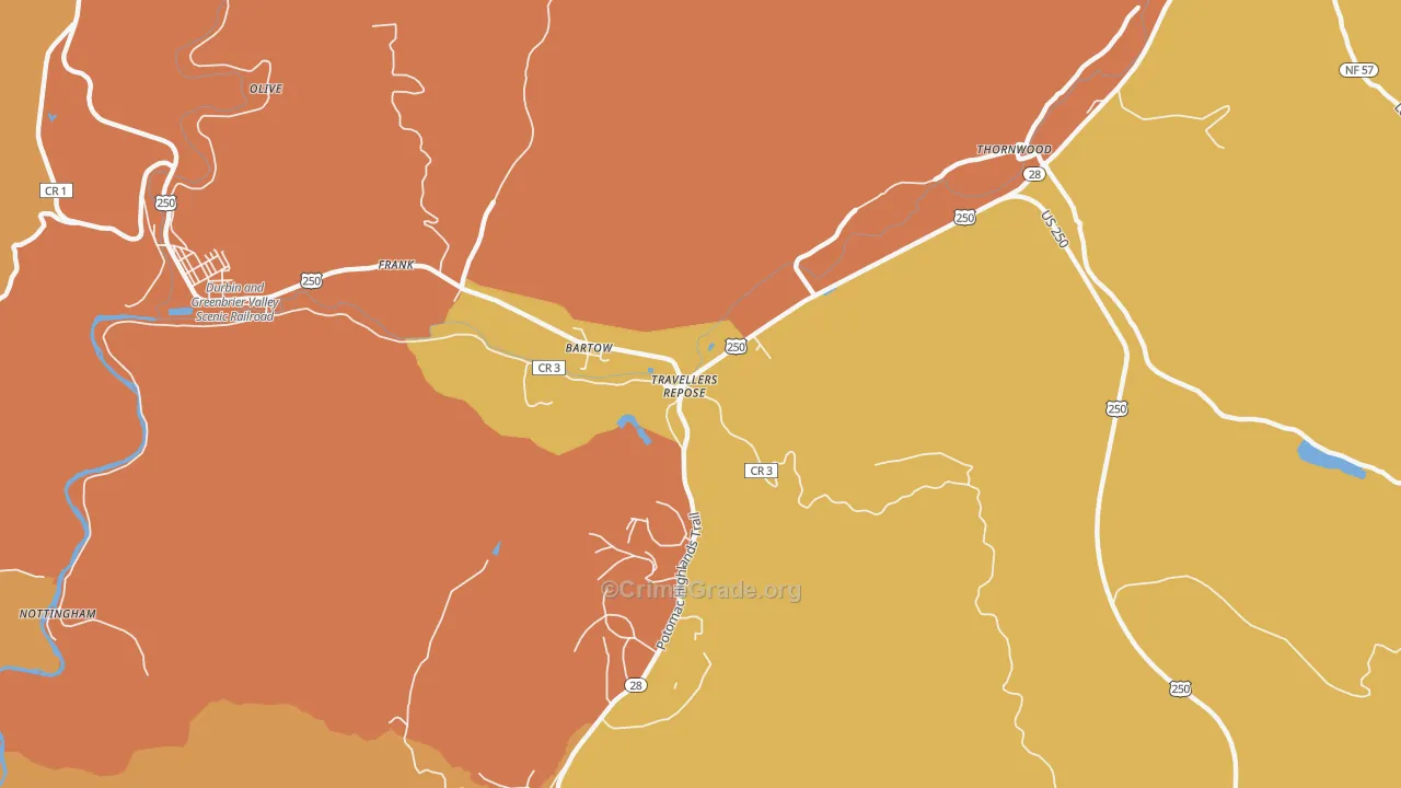 Bartow, WV Map of Burglary Rates