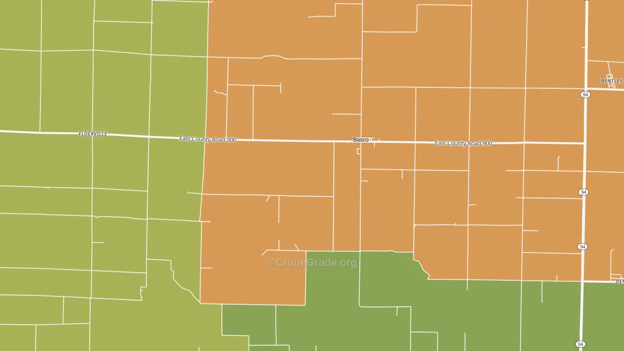 Basco, IL Map of Burglary Rates