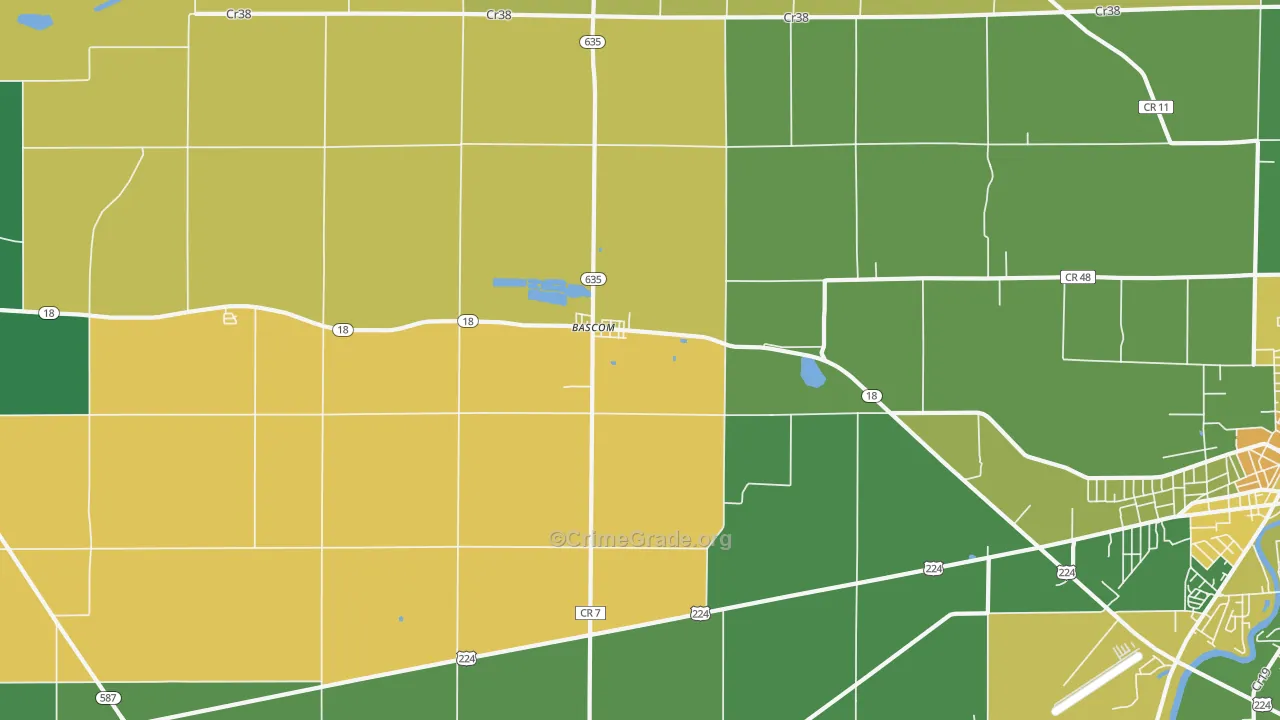 Bascom, OH Map of Burglary Rates