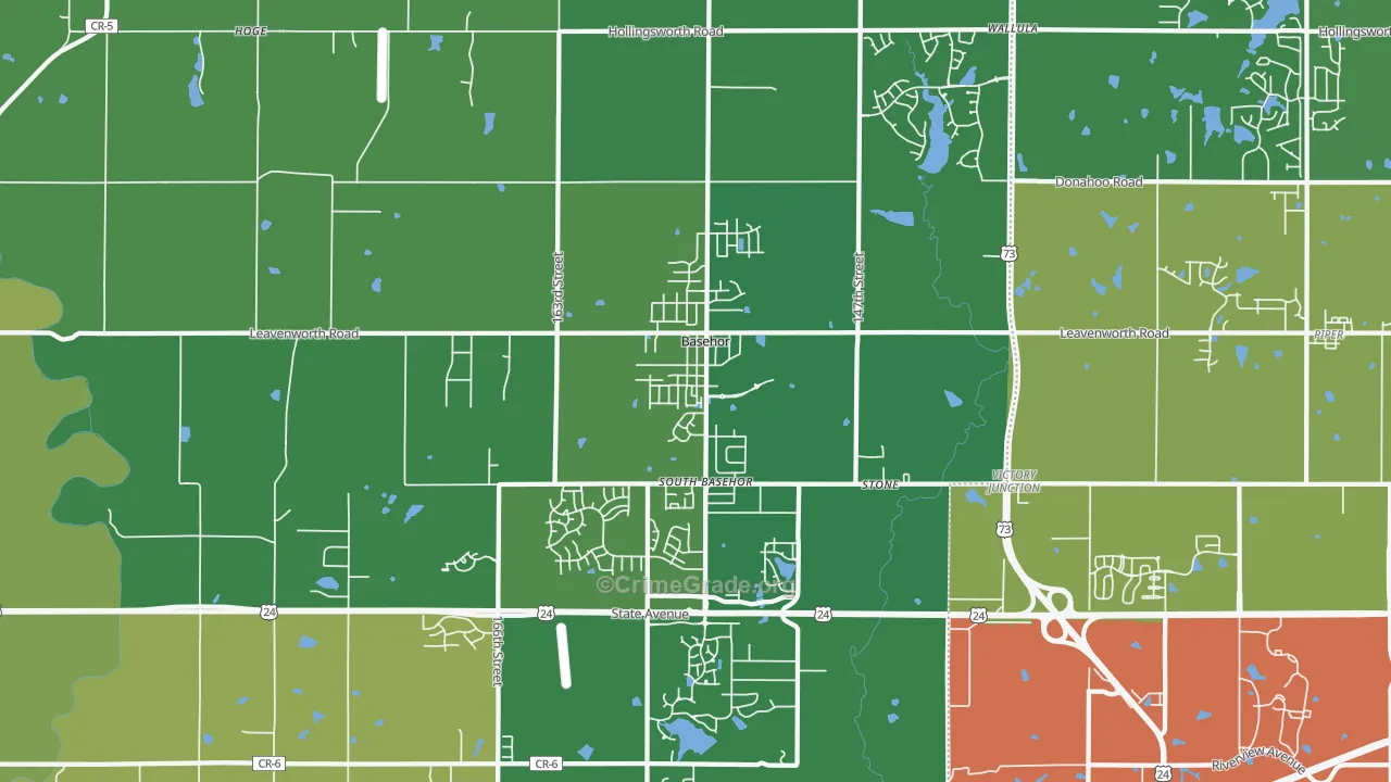 Basehor, KS Map of Burglary Rates