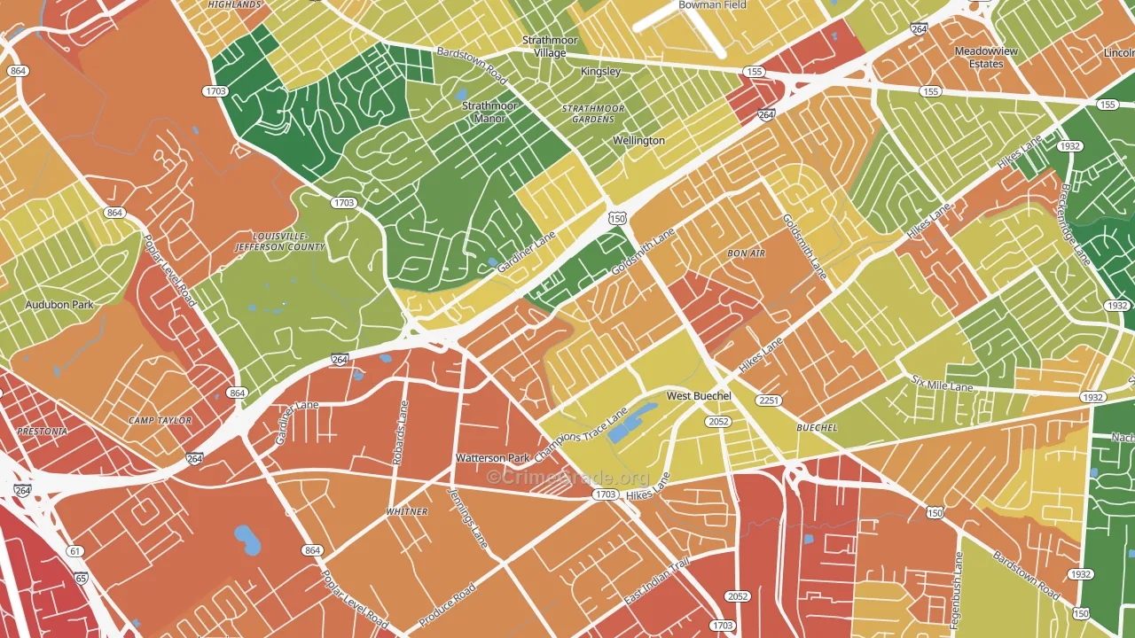 Bashford Manor, Louisville, KY Map of Burglary Rates