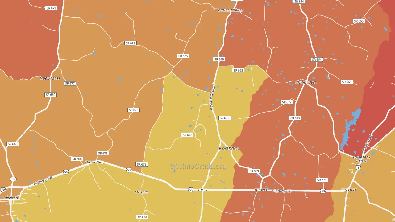 Baskerville, VA Map of Burglary Rates