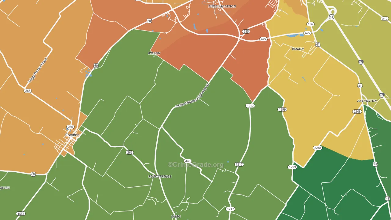 Baskett, KY Map of Burglary Rates