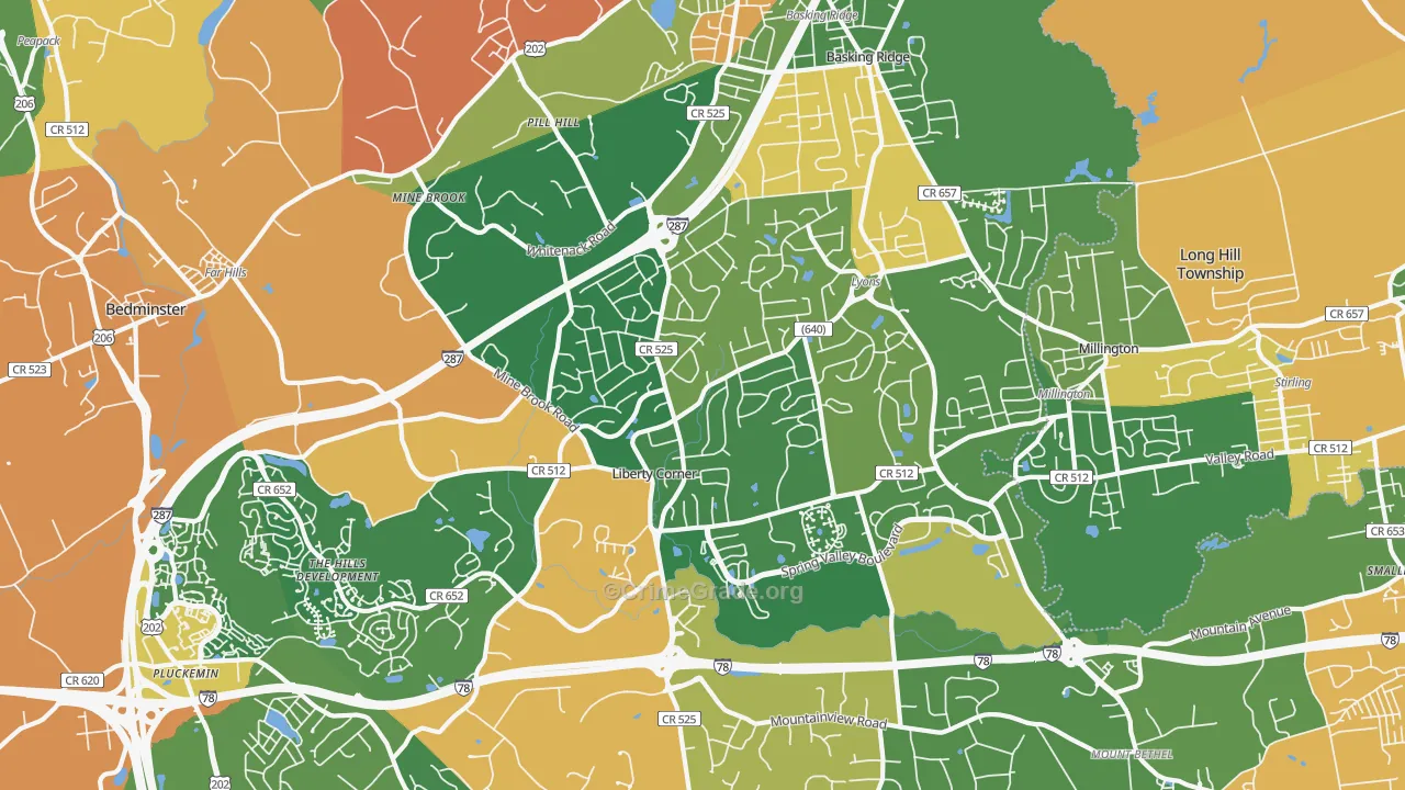 Basking Ridge, NJ Map of Burglary Rates