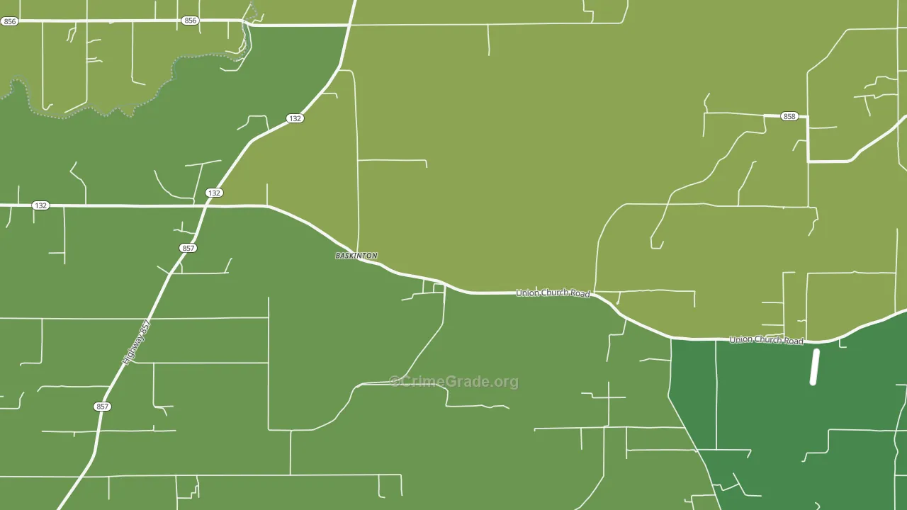 Baskinton, LA Map of Burglary Rates