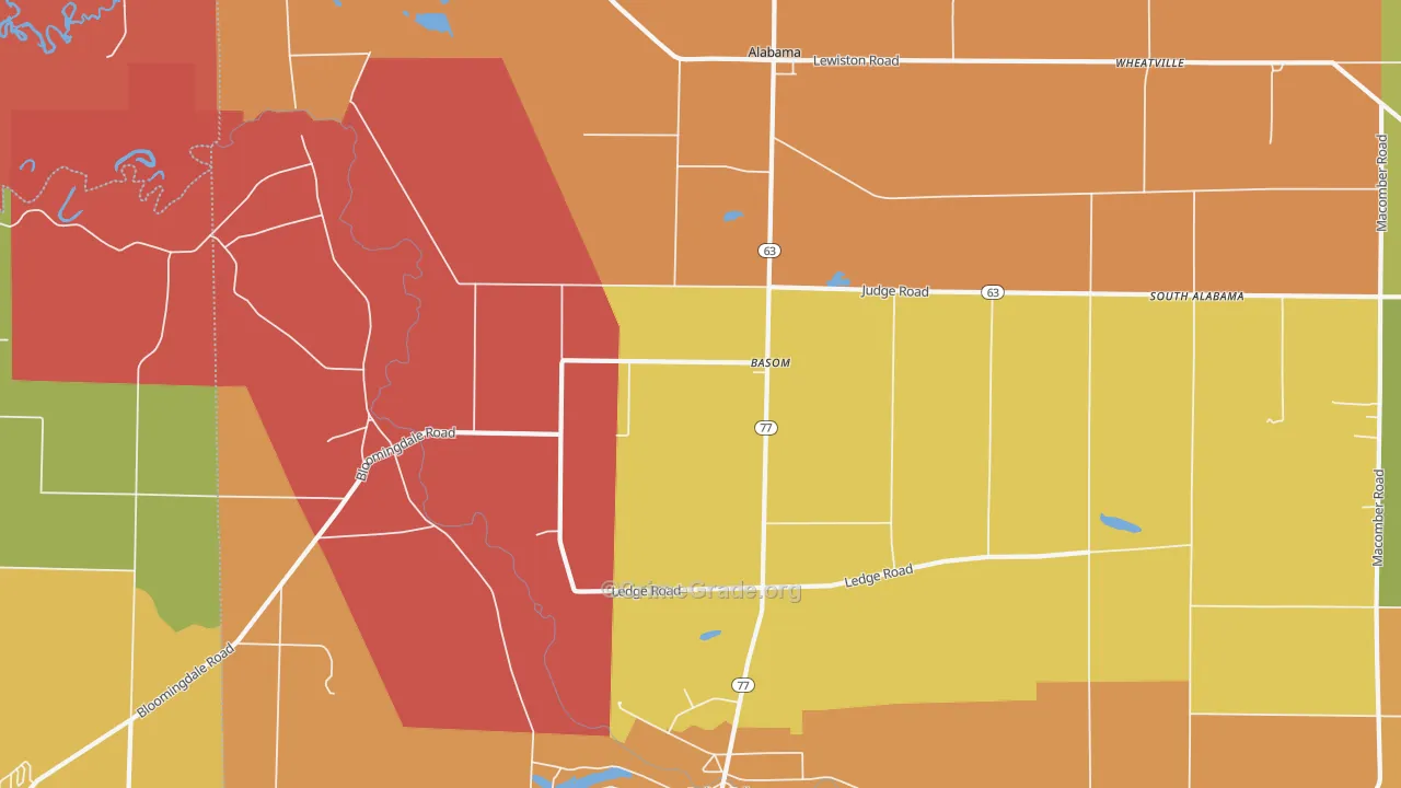 Basom, NY Map of Burglary Rates