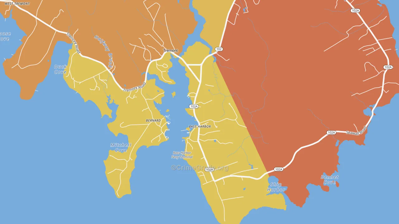 Bass Harbor, ME Map of Burglary Rates