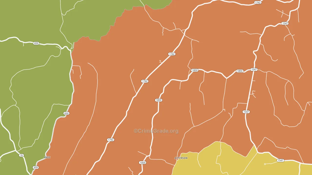 Bass, KY Map of Burglary Rates