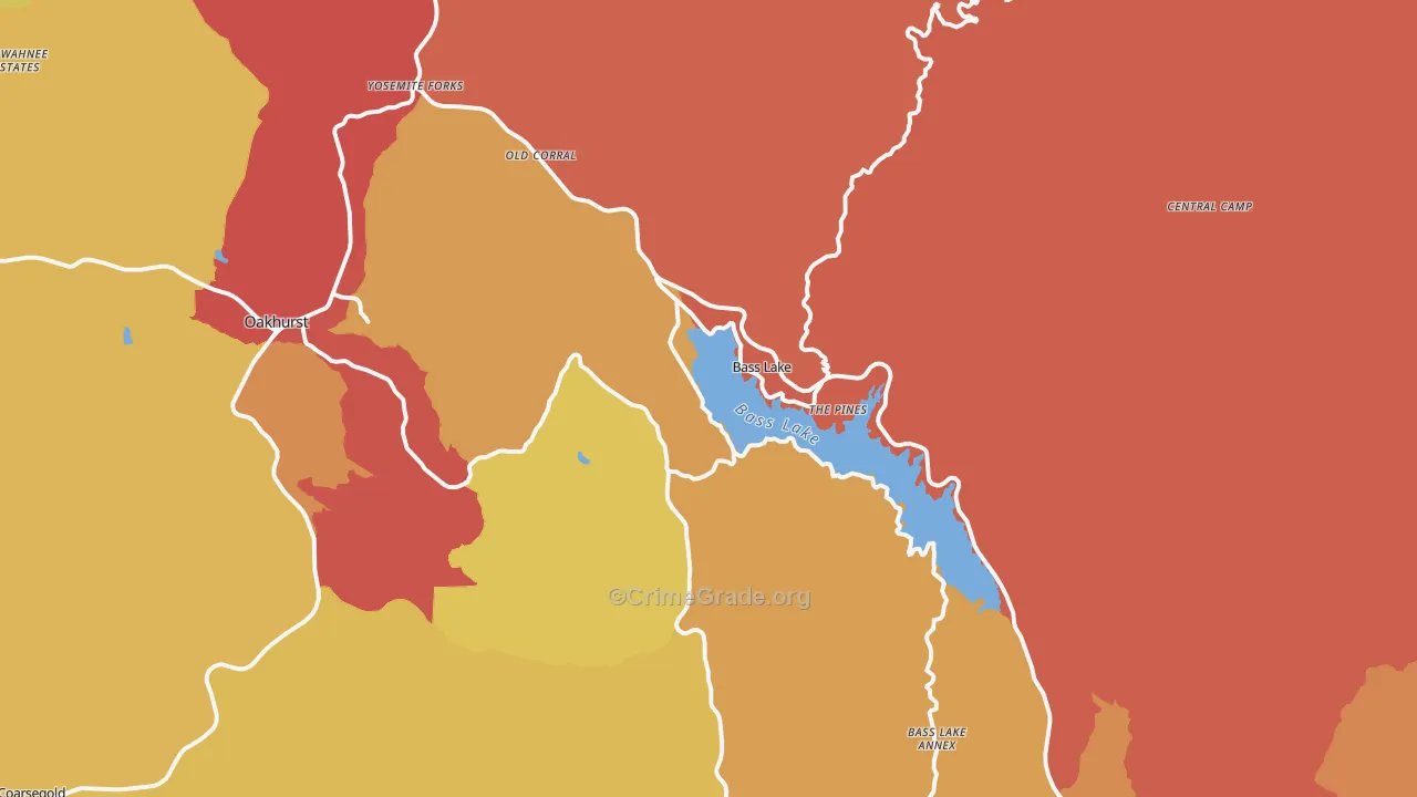 Bass Lake, CA Map of Burglary Rates