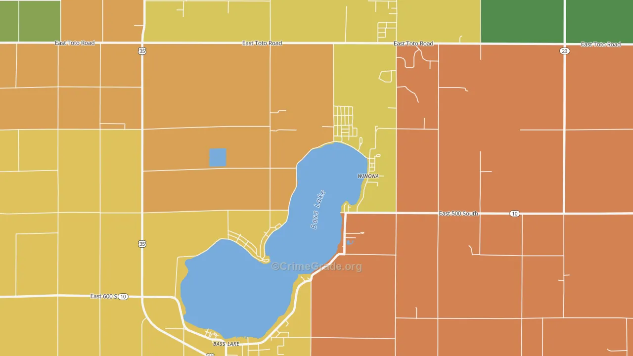 Bass Lake, IN Map of Burglary Rates