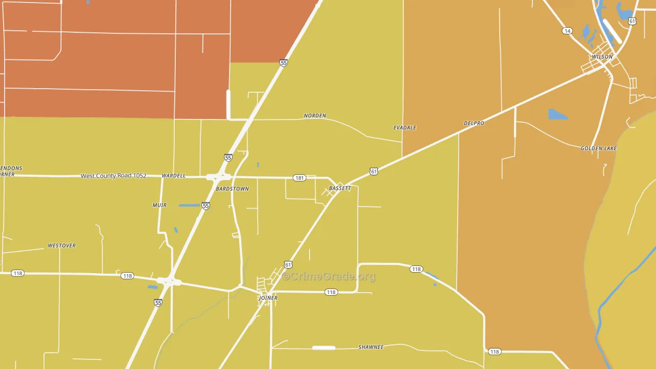 Bassett, AR Map of Burglary Rates