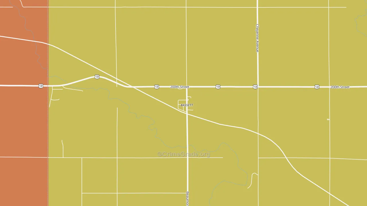 Bassett, IA Map of Burglary Rates
