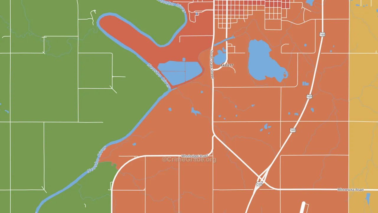 Bassett, KS Map of Burglary Rates