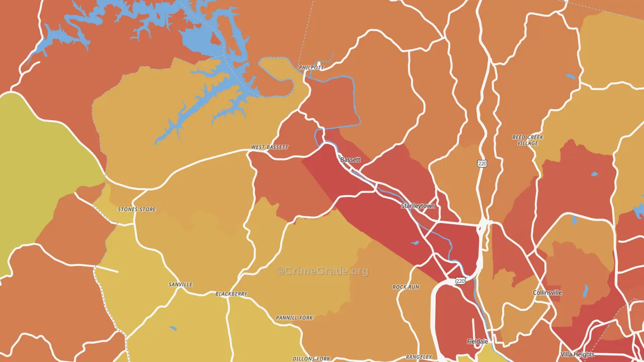 Bassett, VA Map of Burglary Rates