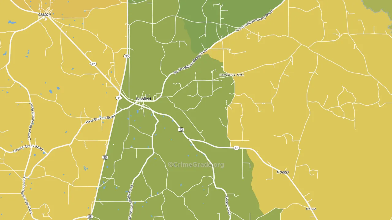 Bassfield, MS Map of Burglary Rates