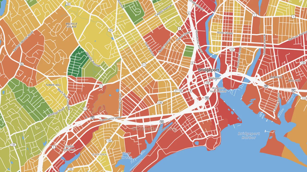 Bassickville Historic District, Bridgeport, CT Map of Burglary Rates