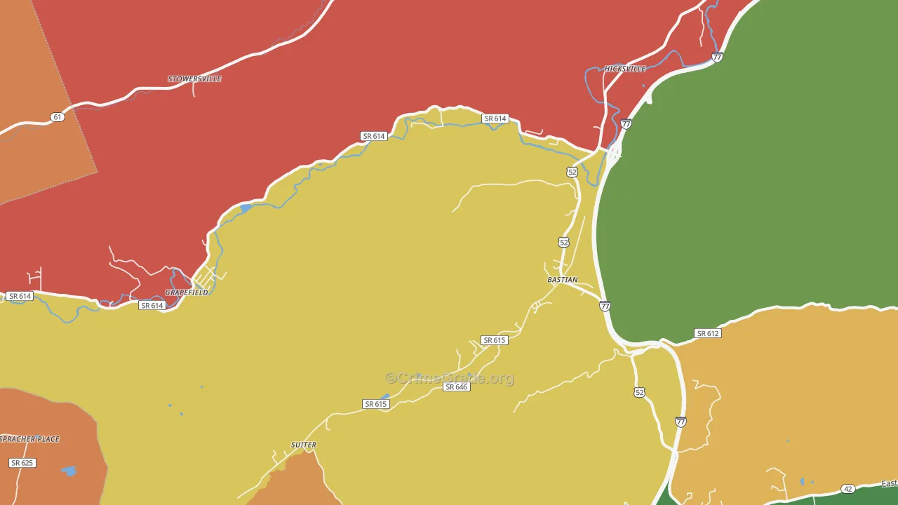 Bastian, VA Map of Burglary Rates