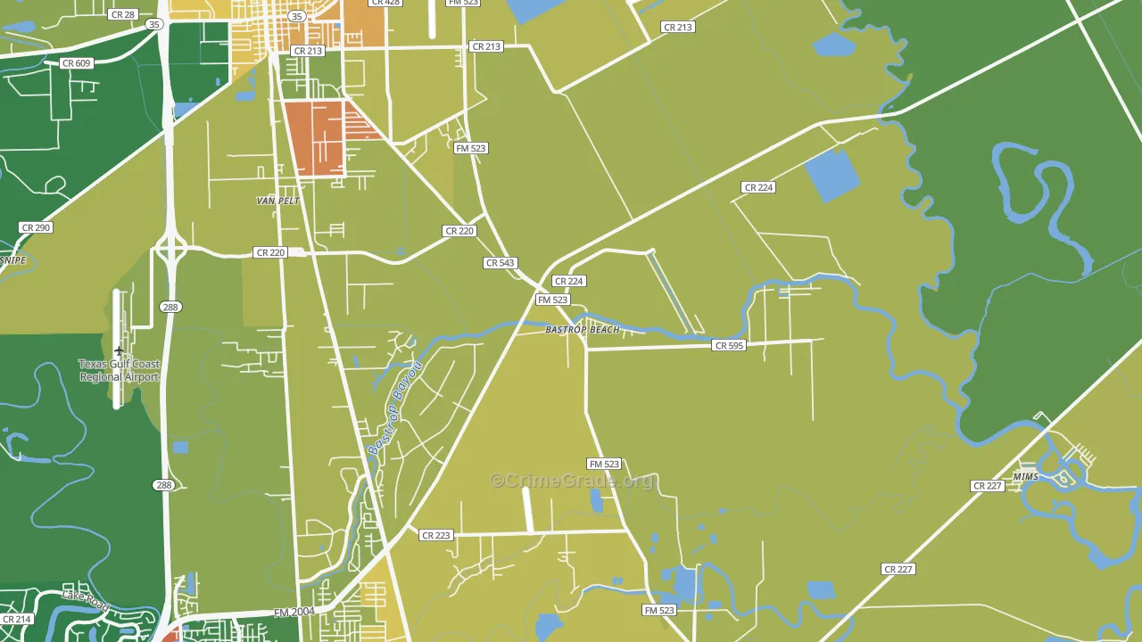 Bastrop Beach, TX Map of Burglary Rates