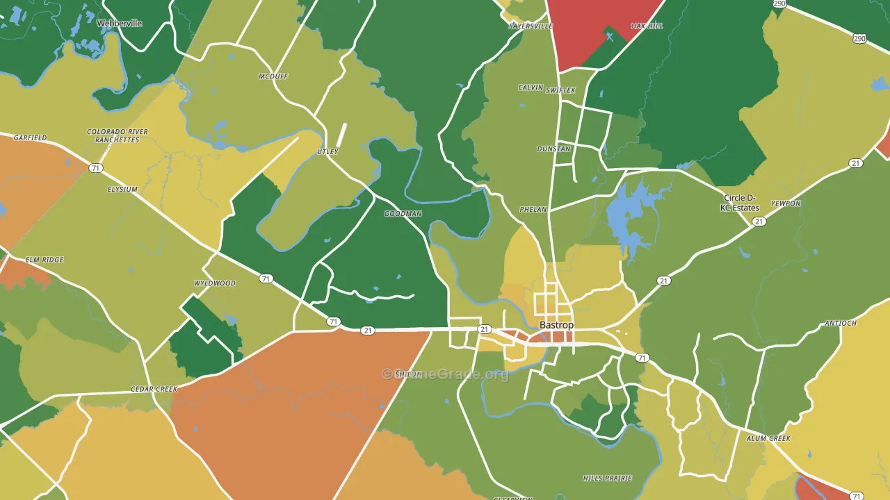Bastrop County, TX Map of Burglary Rates
