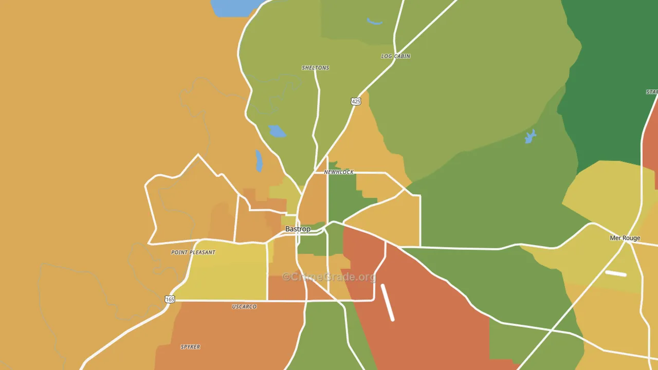 Bastrop, LA Map of Burglary Rates