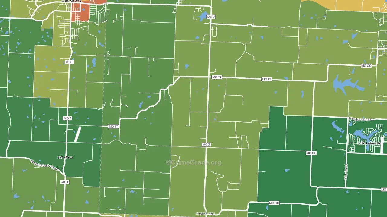 Bates City, MO Map of Burglary Rates