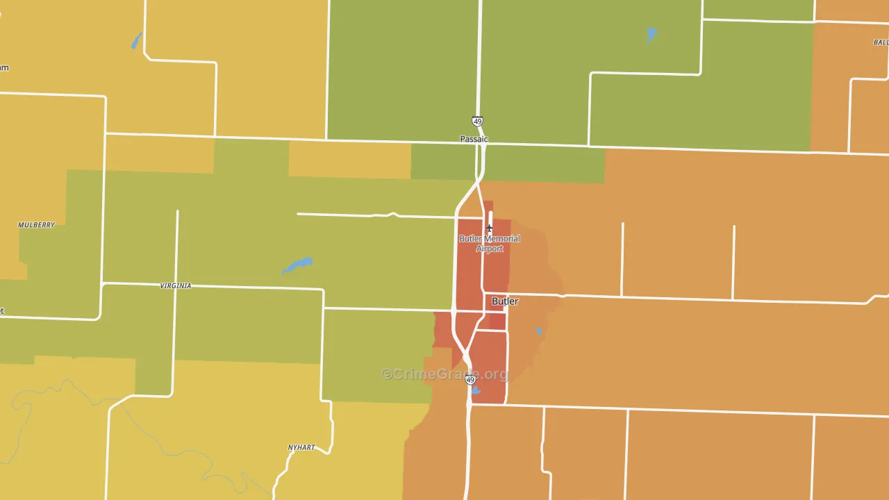 Bates County, MO Map of Burglary Rates