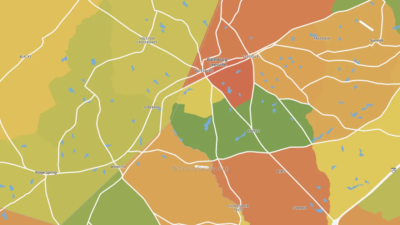 Batesburg, SC Map of Burglary Rates
