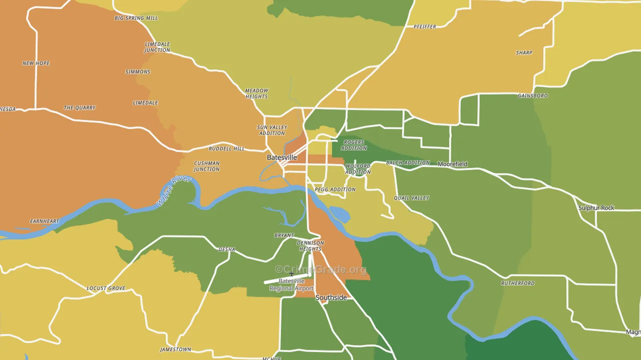 Batesville, AR Map of Burglary Rates