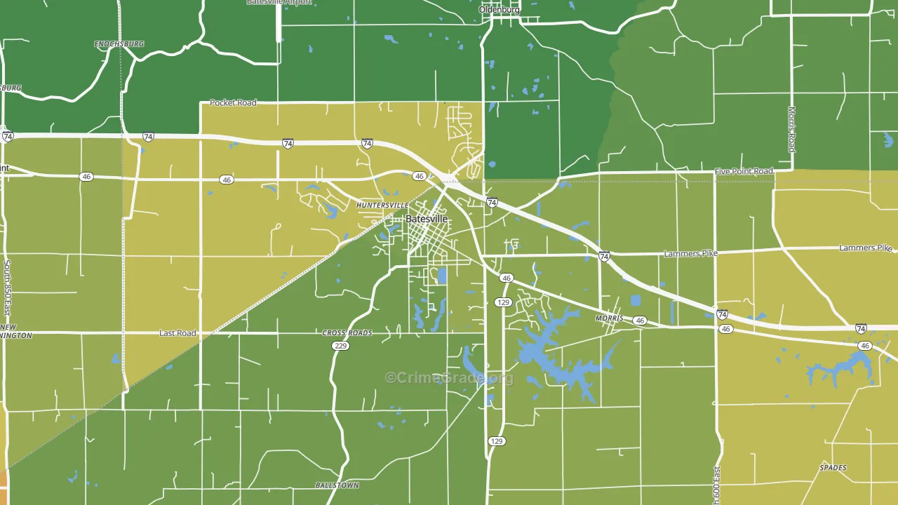Batesville, IN Map of Burglary Rates