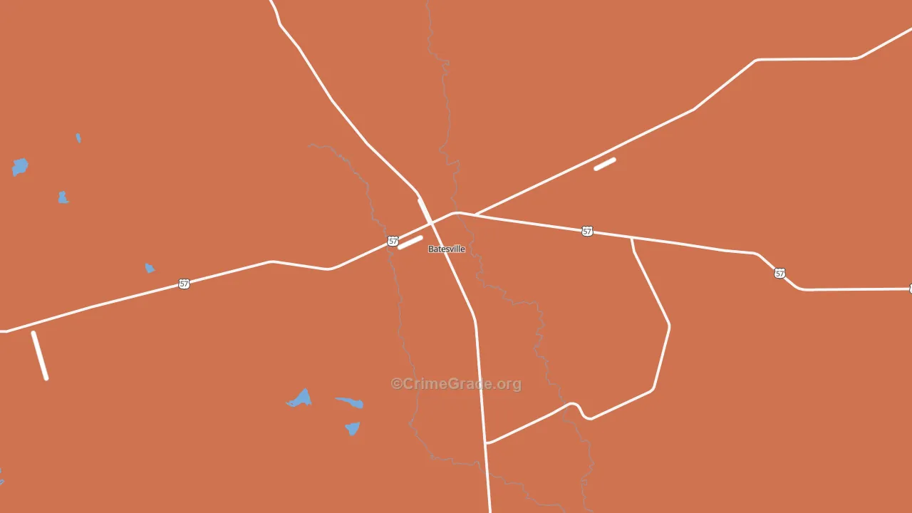 Batesville, TX Map of Burglary Rates