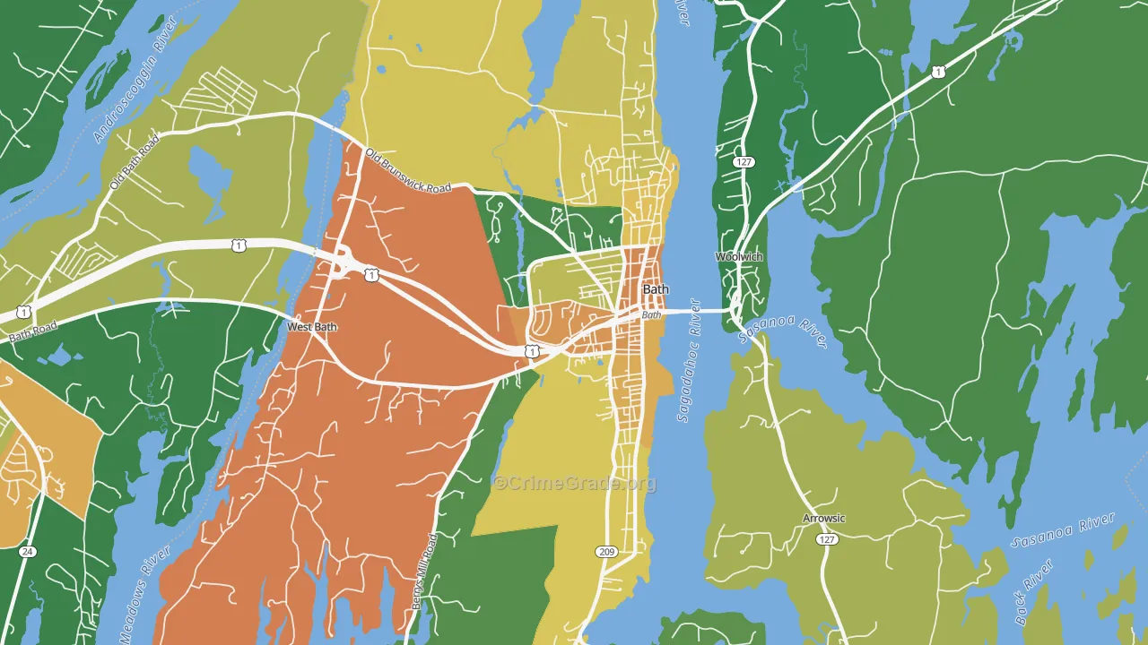 Bath, ME Map of Burglary Rates
