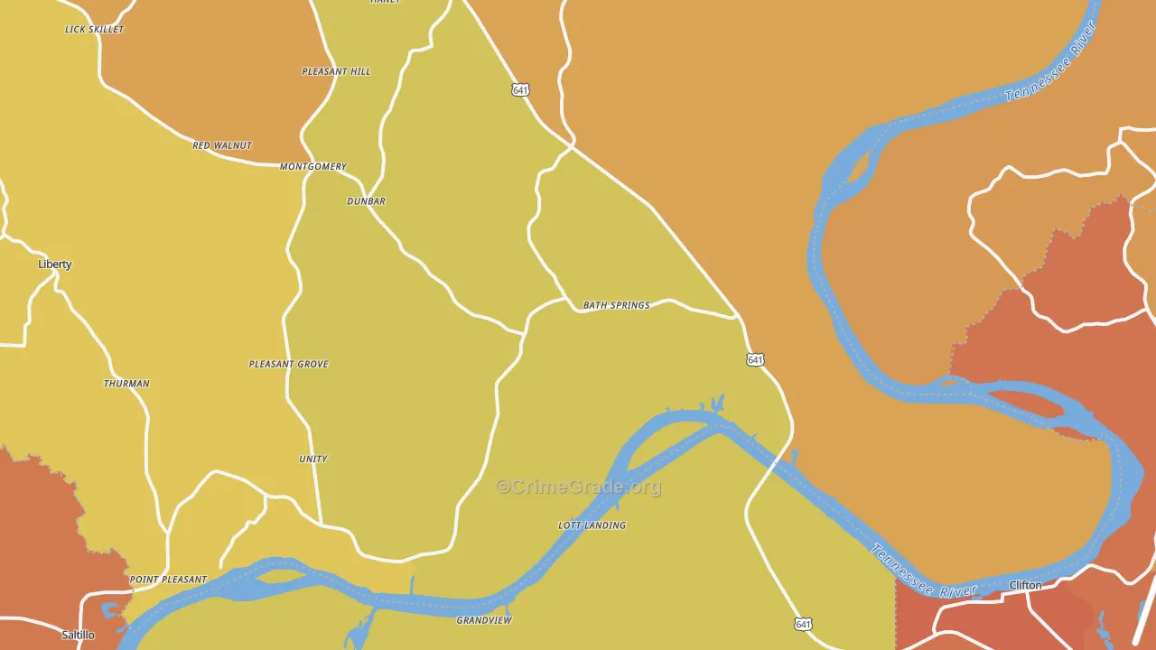 Bath Springs, TN Map of Burglary Rates
