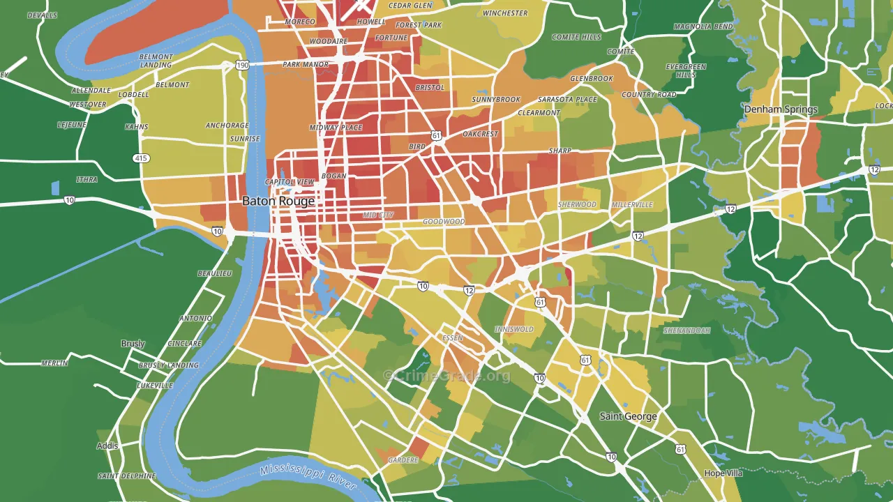 Baton Rouge, LA Map of Burglary Rates