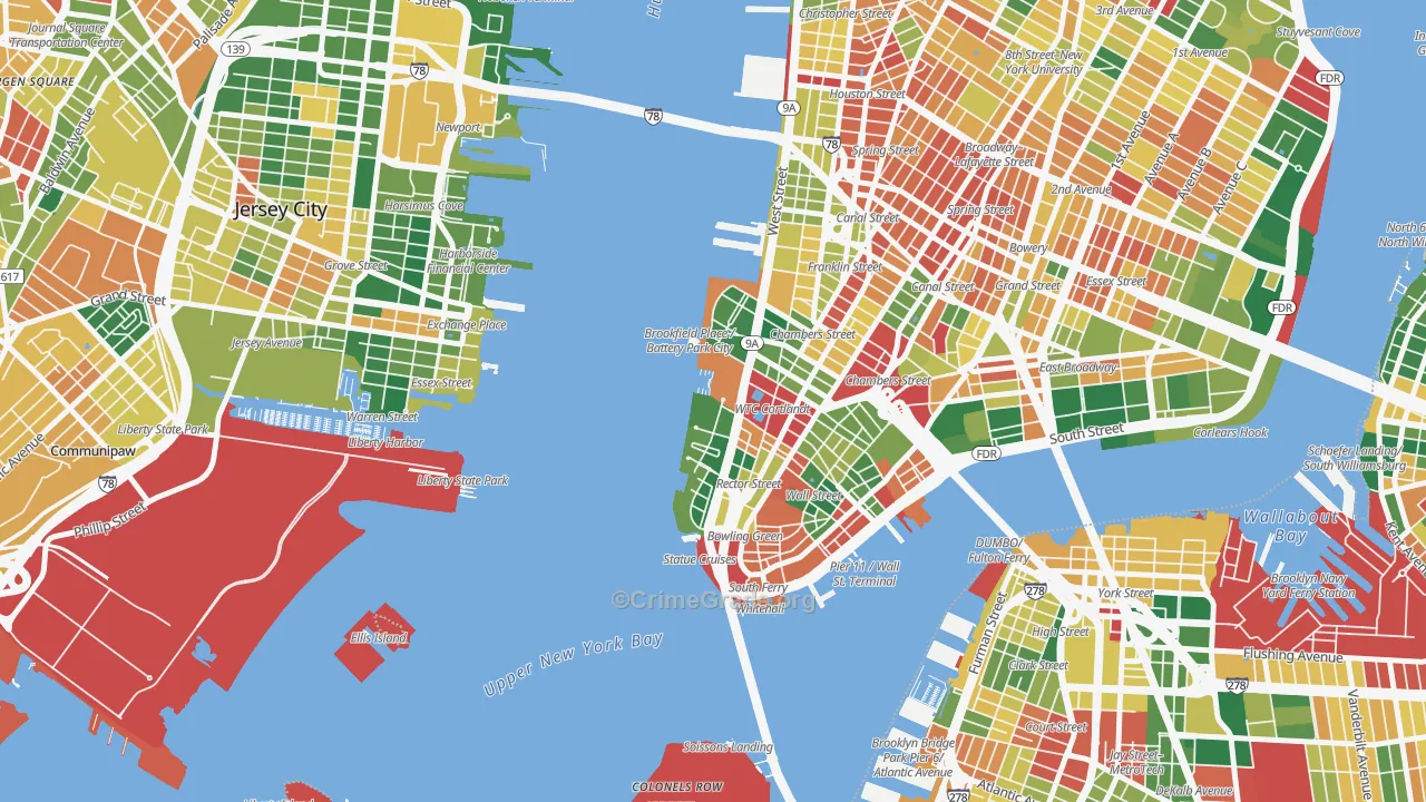 Battery Park, Manhattan, NY Map of Burglary Rates