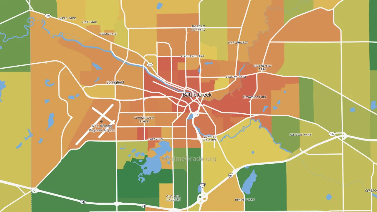Battle Creek, MI Map of Burglary Rates