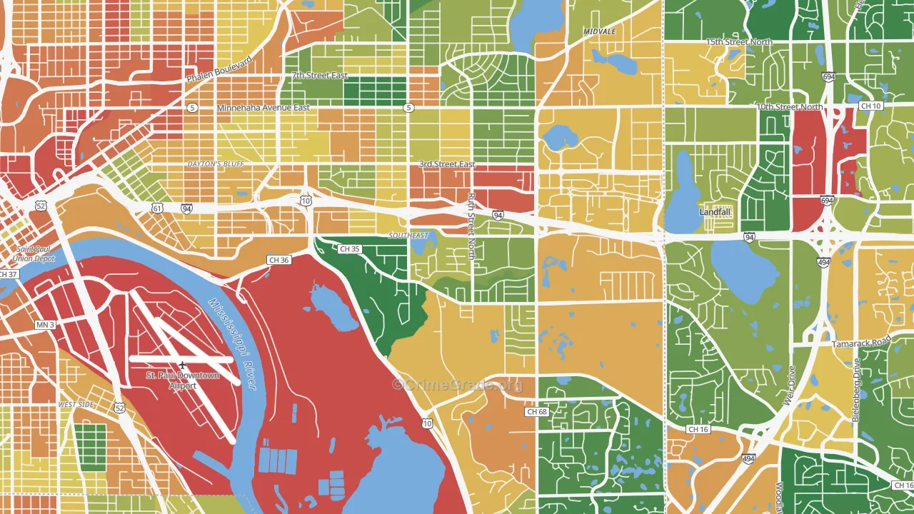 Battle Creek, St. Paul, MN Map of Burglary Rates