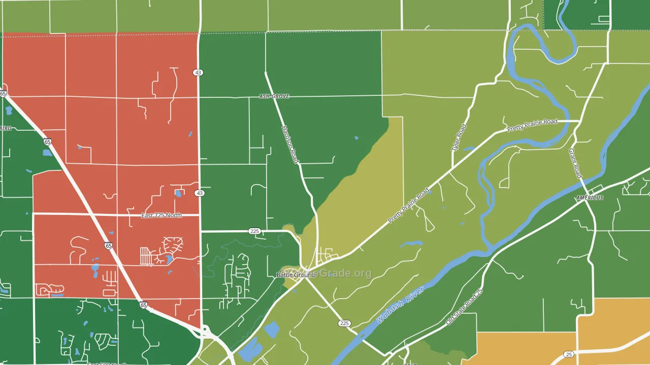 Battle Ground, IN Map of Burglary Rates